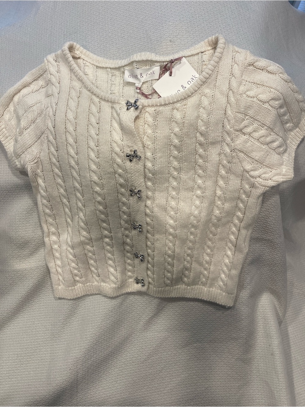 Olive & Oak Brown Cable Knit Cardigan & Plaid Pleated Mini Skirt - Picture 2 of 3